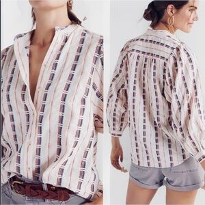 PILCRO The Bella Femme embroidered blouse top shirt puff sleeve Anthropologie XS